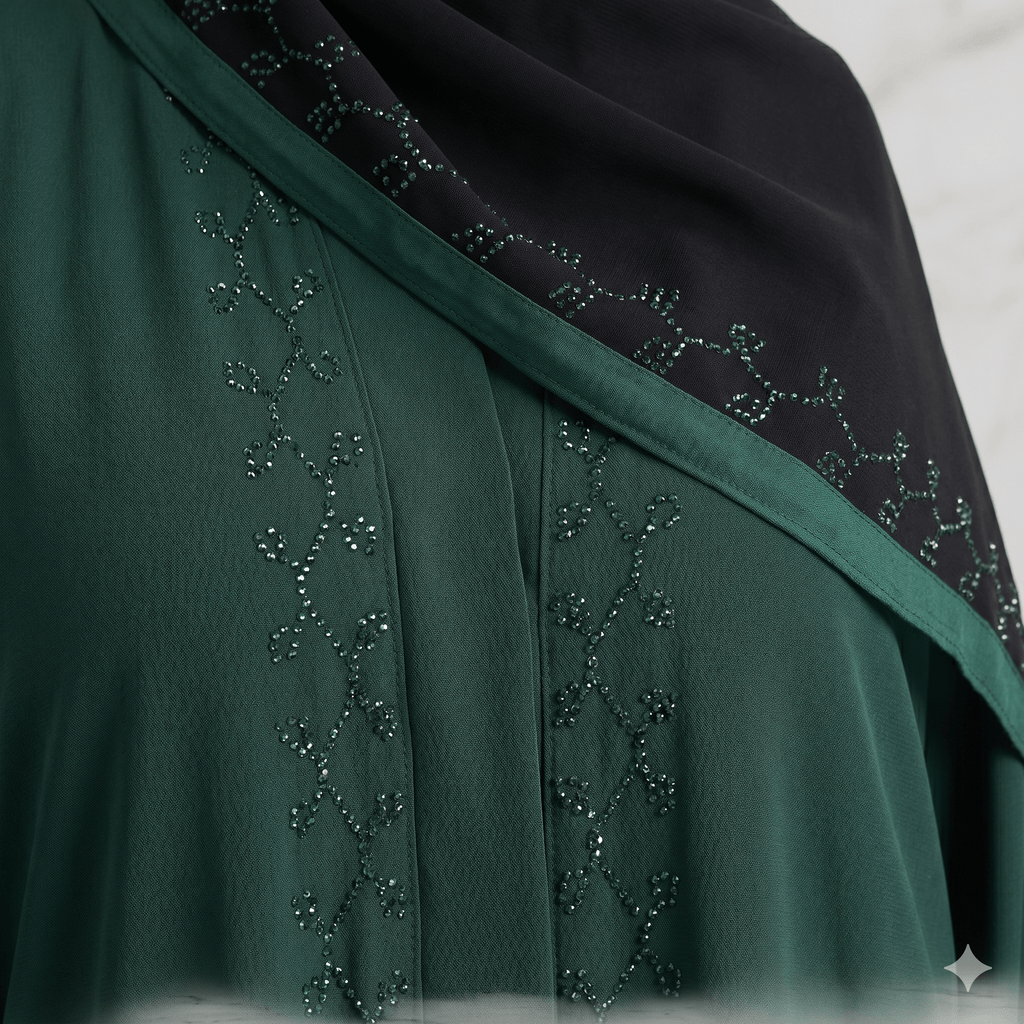 2PC Front Open Stone Work Abaya with Bell Sleeves – Nida Fabric