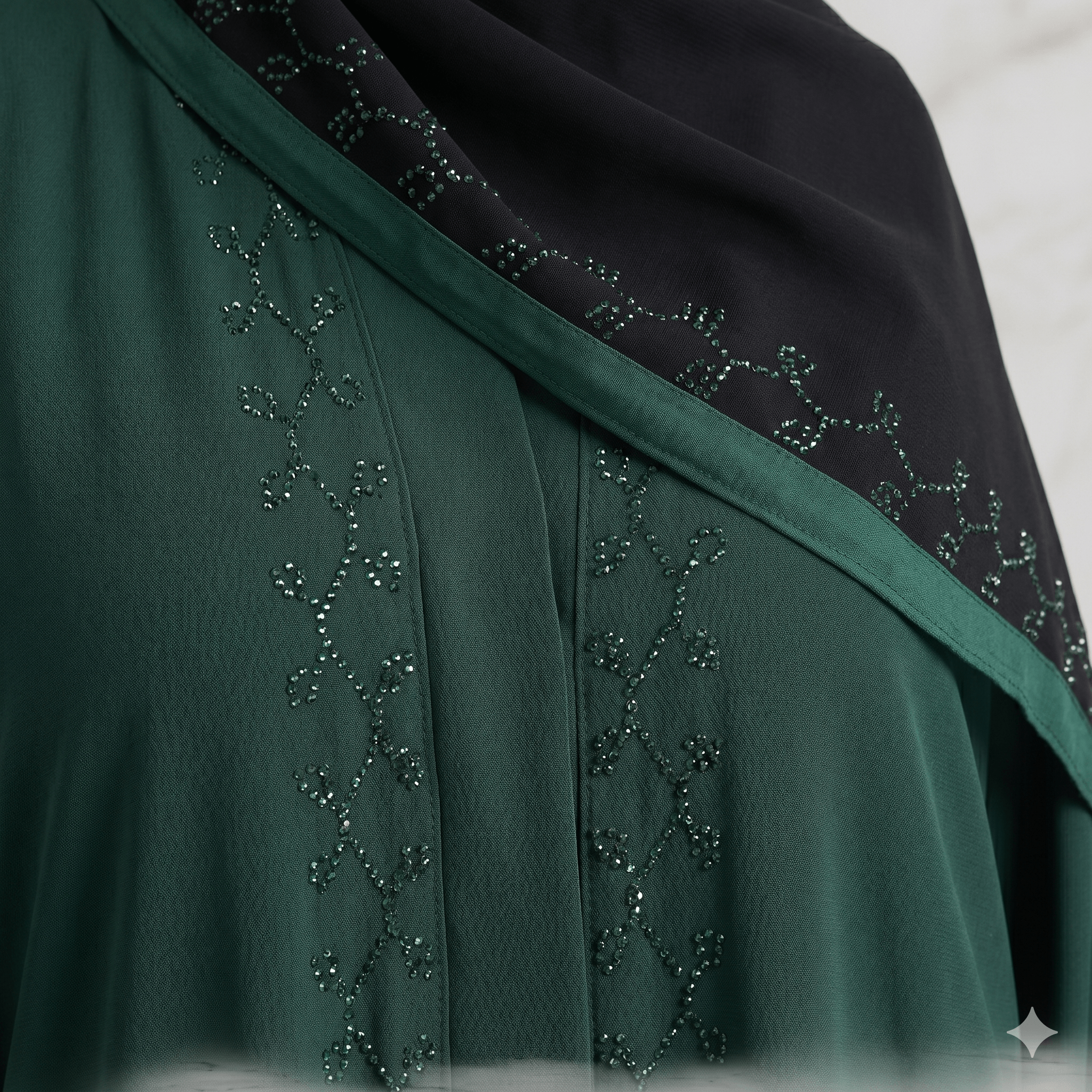 2PC Front Open Stone Work Abaya with Bell Sleeves – Nida Fabric