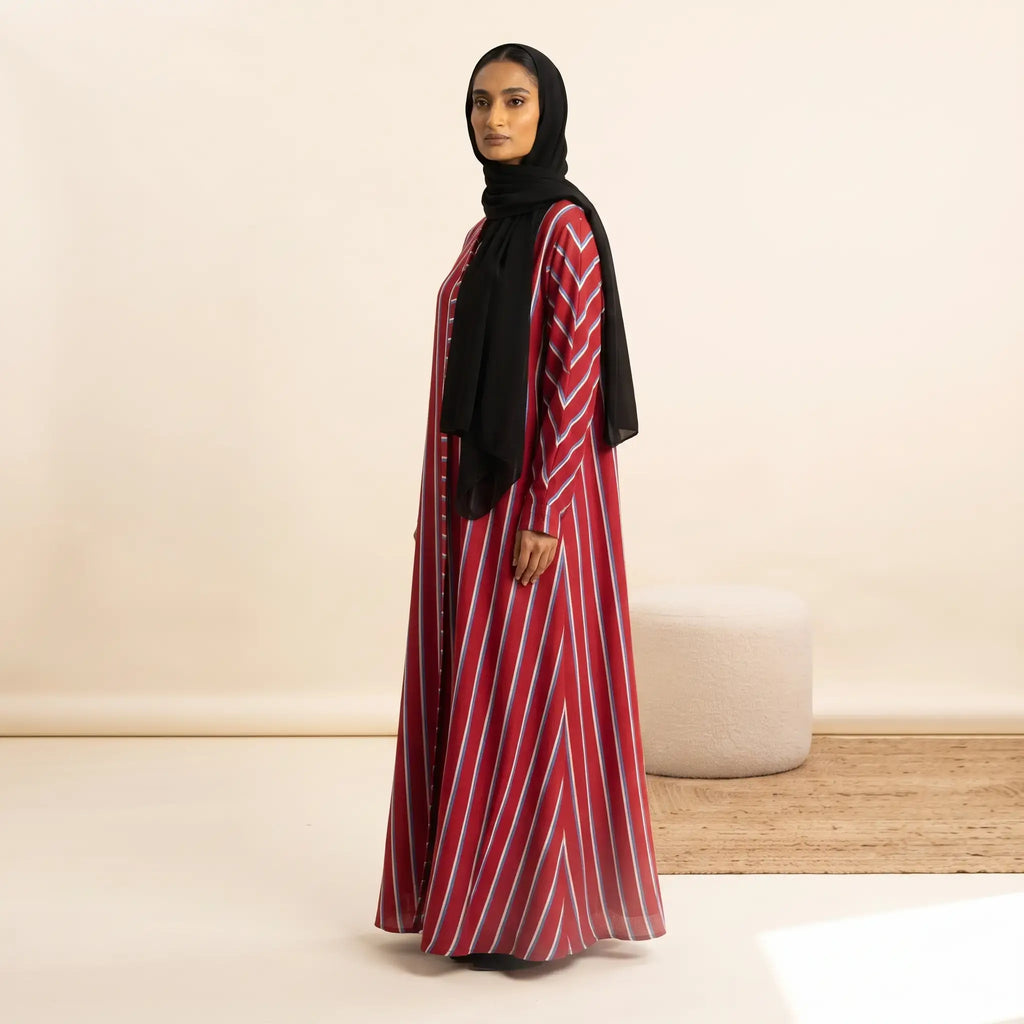 Candy Cane Stripe Arabian Linen Abaya – 1 Piece