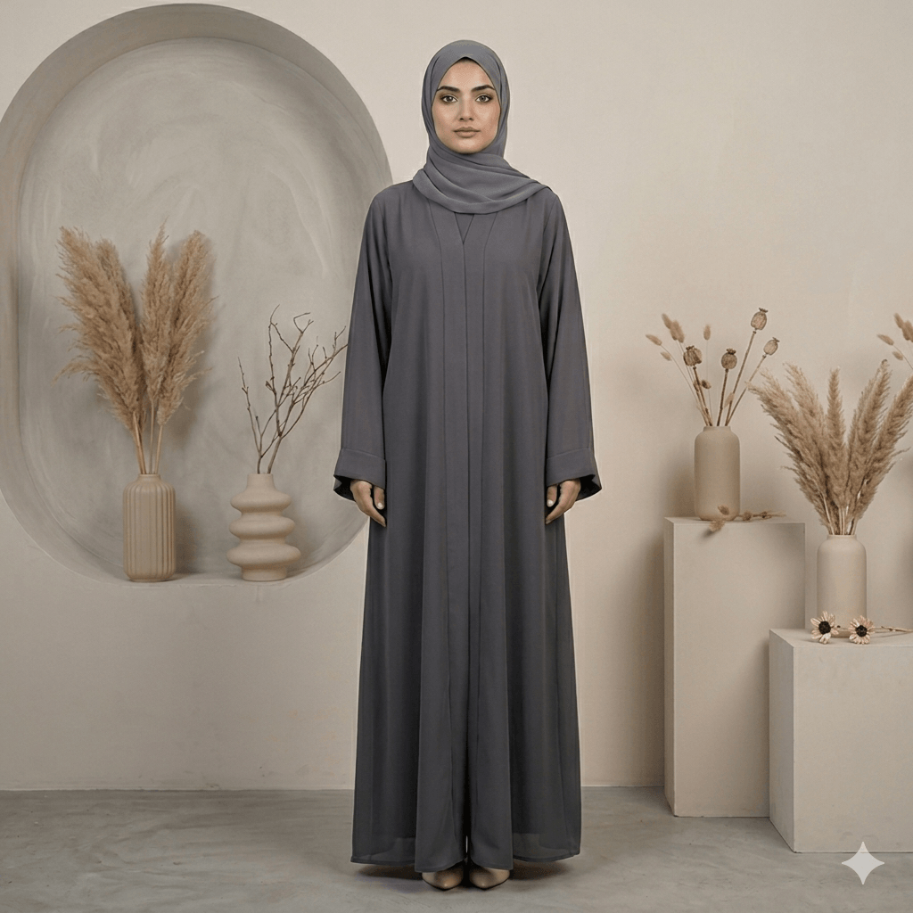 V-Pleat Panel Lightweight Abaya with Scarf – 2 Piece Set | Modest Fashion Canada