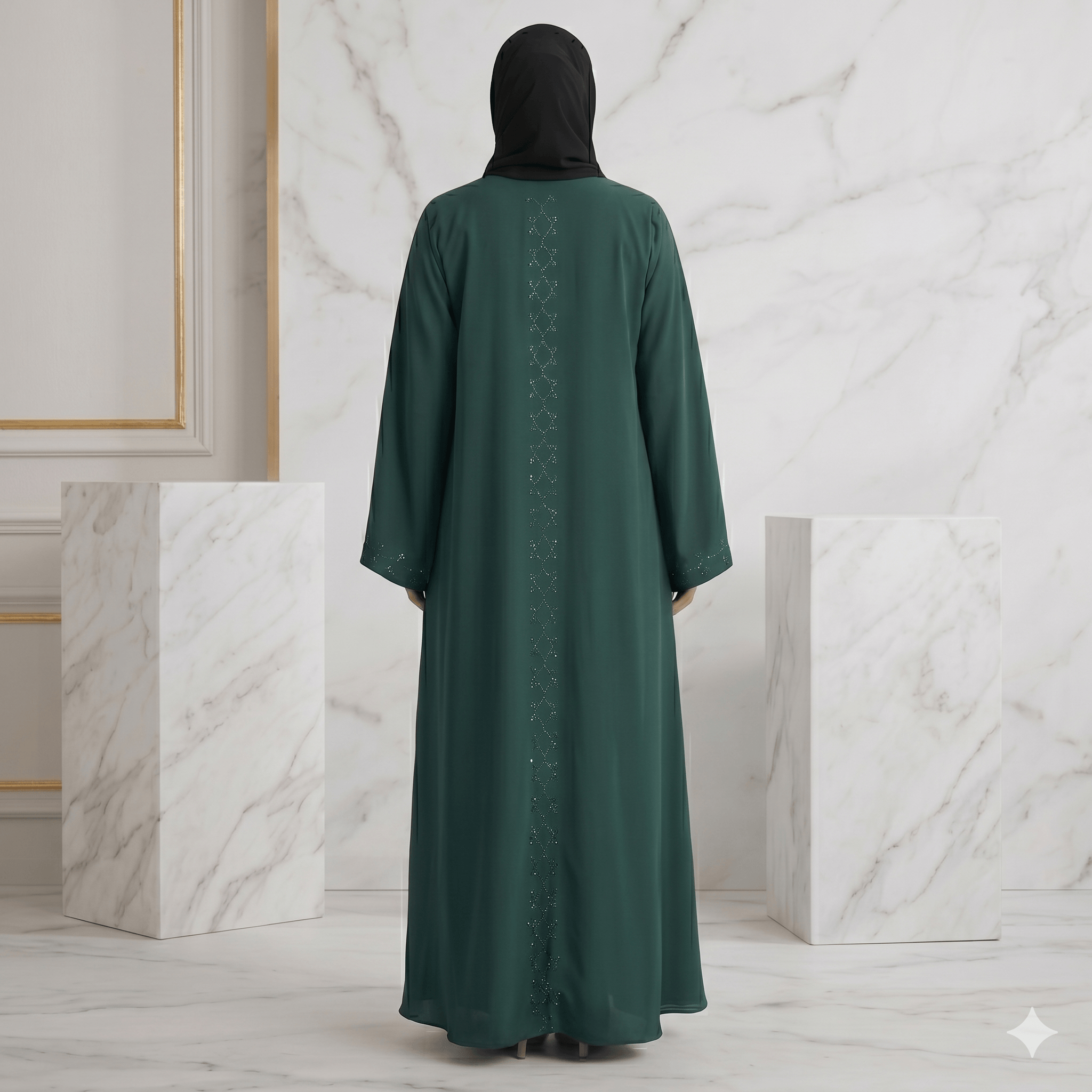 2PC Front Open Stone Work Abaya with Bell Sleeves – Nida Fabric