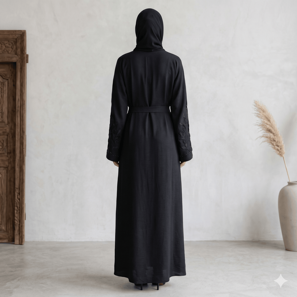 Tassel & Bead Trim Abaya with Scarf – 2 Piece Set