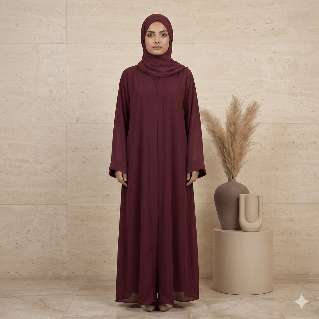 V-Pleat Panel Lightweight Abaya with Scarf – 2 Piece Set | Modest Fashion Canada