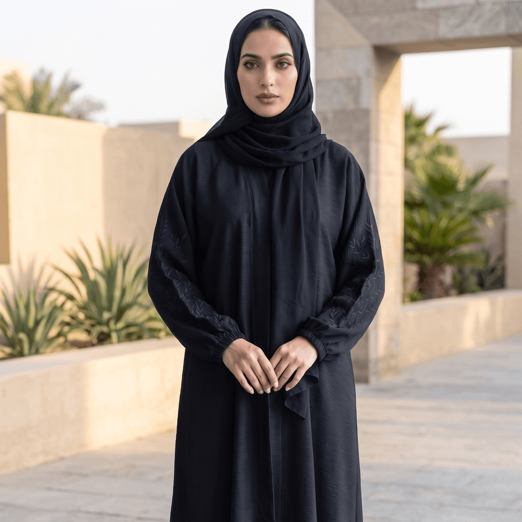 Embroidered Grip-Cuff Abaya with Scarf – 2 Piece Set