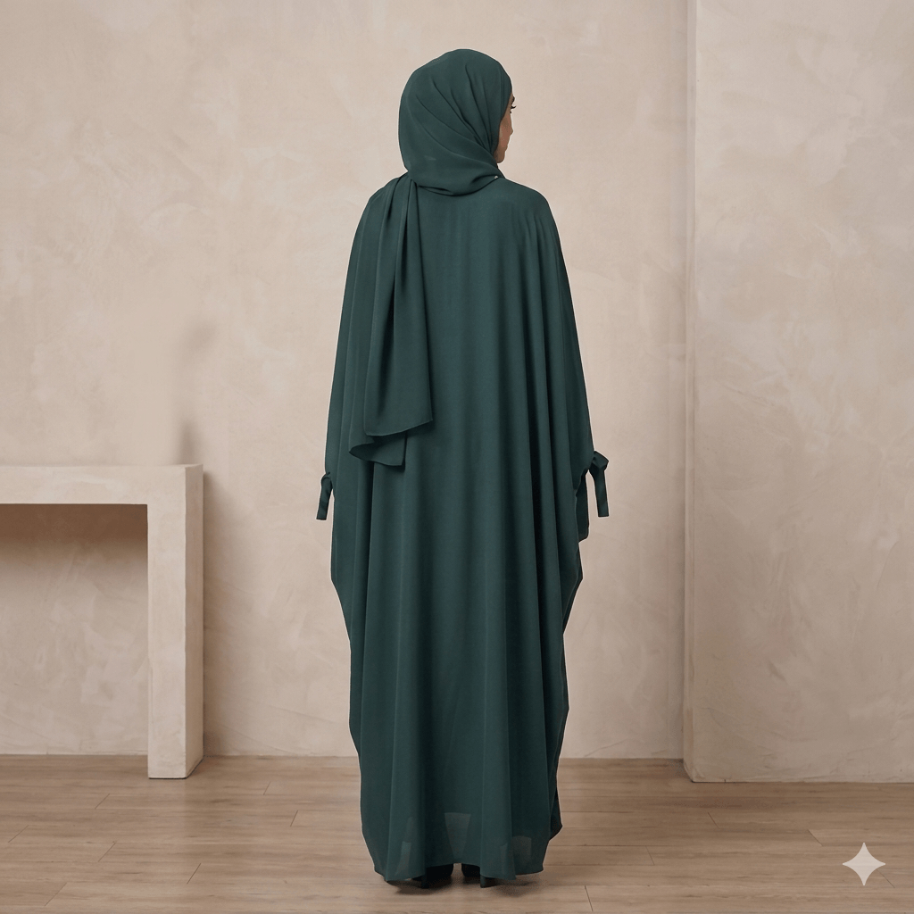 Ribbon Tie Cuff Open-Front Abaya – 4 Piece Complete Set | Modest Fashion Canada