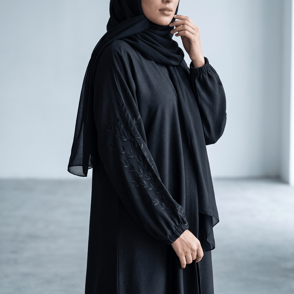 Embroidered Grip-Cuff Abaya with Scarf – 2 Piece Set