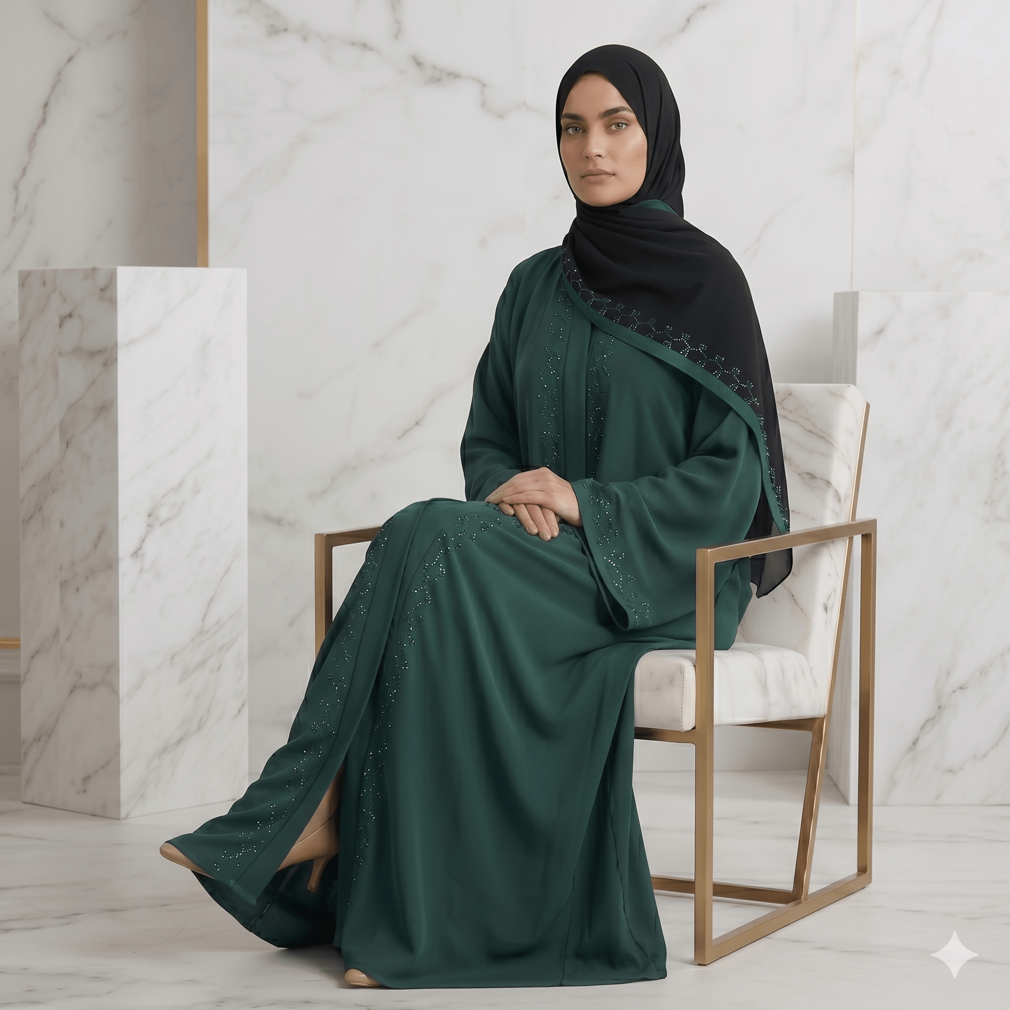 2PC Front Open Stone Work Abaya with Bell Sleeves – Nida Fabric