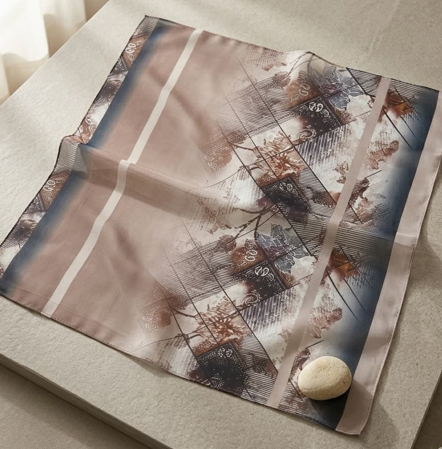 Taupe Floral Crosshatch Print Chiffon Scarf – Hijab