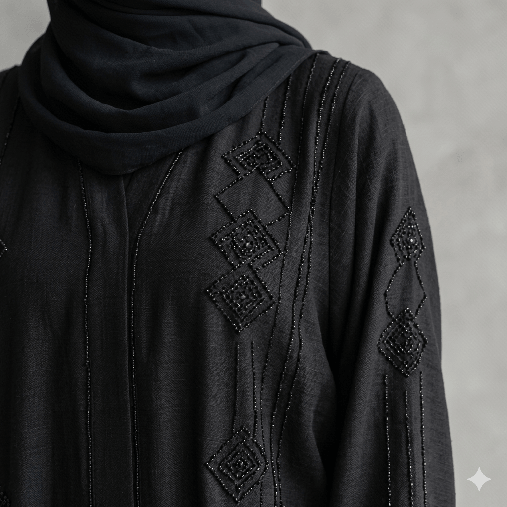 Diamond Embroidery Crinkle Nida Abaya with Scarf – 2 Piece Set
