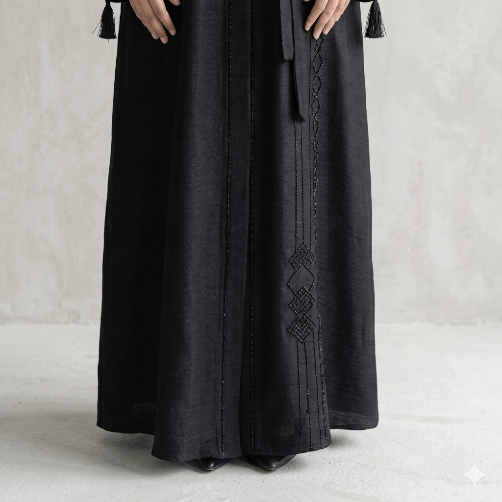 Diamond Embroidery Crinkle Nida Abaya with Scarf – 2 Piece Set