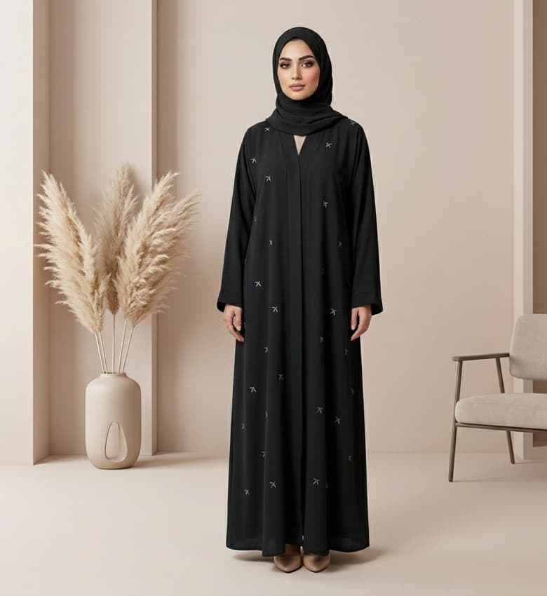 Scattered Star Motif Embroidered Front Open Abaya – 2-Piece Casual Modest Fashion Canada