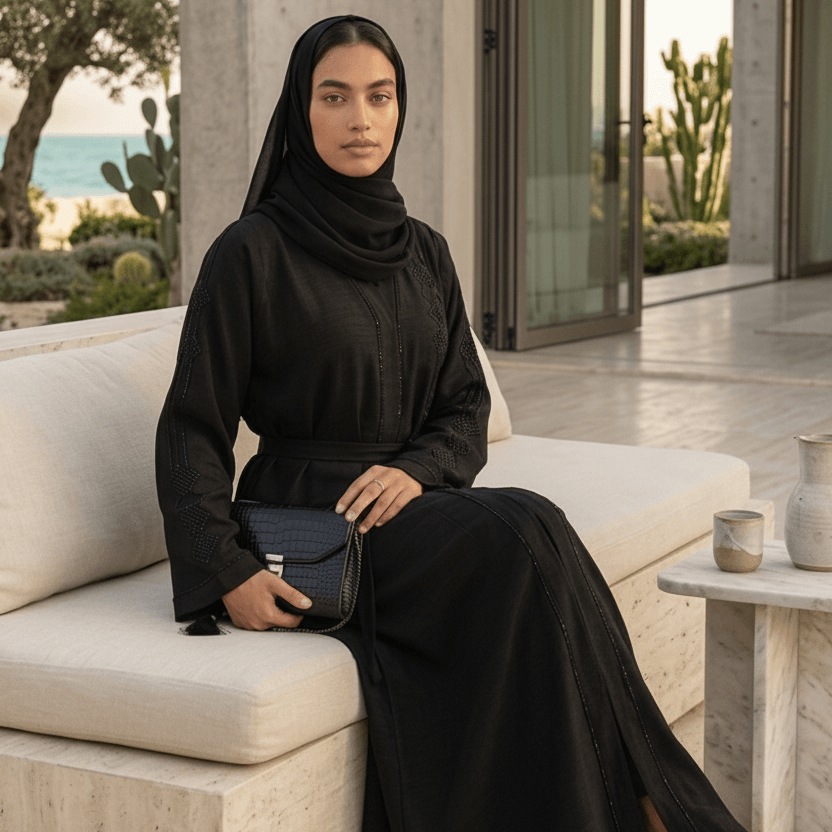 Diamond Embroidery Crinkle Nida Abaya with Scarf – 2 Piece Set