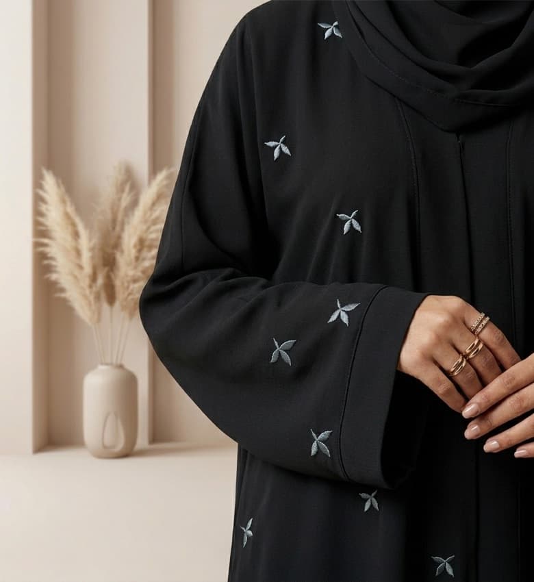Scattered Star Motif Embroidered Front Open Abaya – 2-Piece Casual Modest Fashion Canada