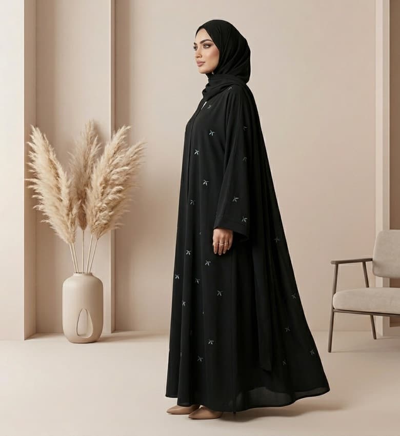 Scattered Star Motif Embroidered Front Open Abaya – 2-Piece Casual Modest Fashion Canada