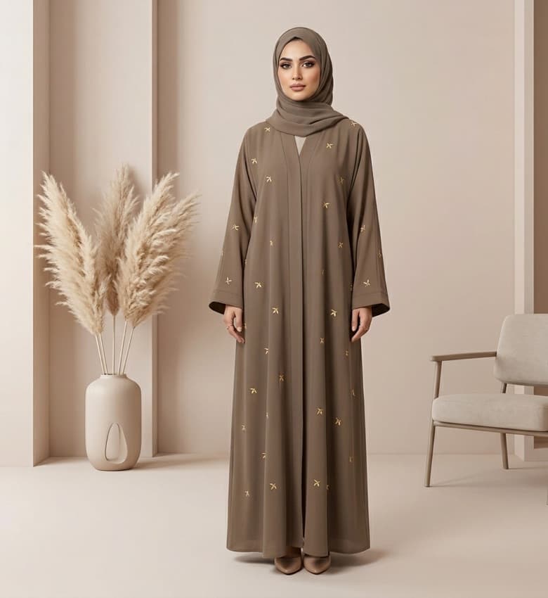 Scattered Star Motif Embroidered Front Open Abaya – 2-Piece Casual Modest Fashion Canada