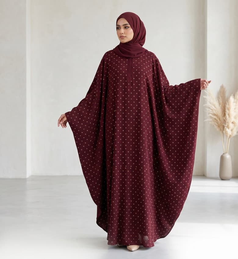 Gold Dot Print Batwing Kaftan – 2-Piece Luxury Modest Fashion Canada