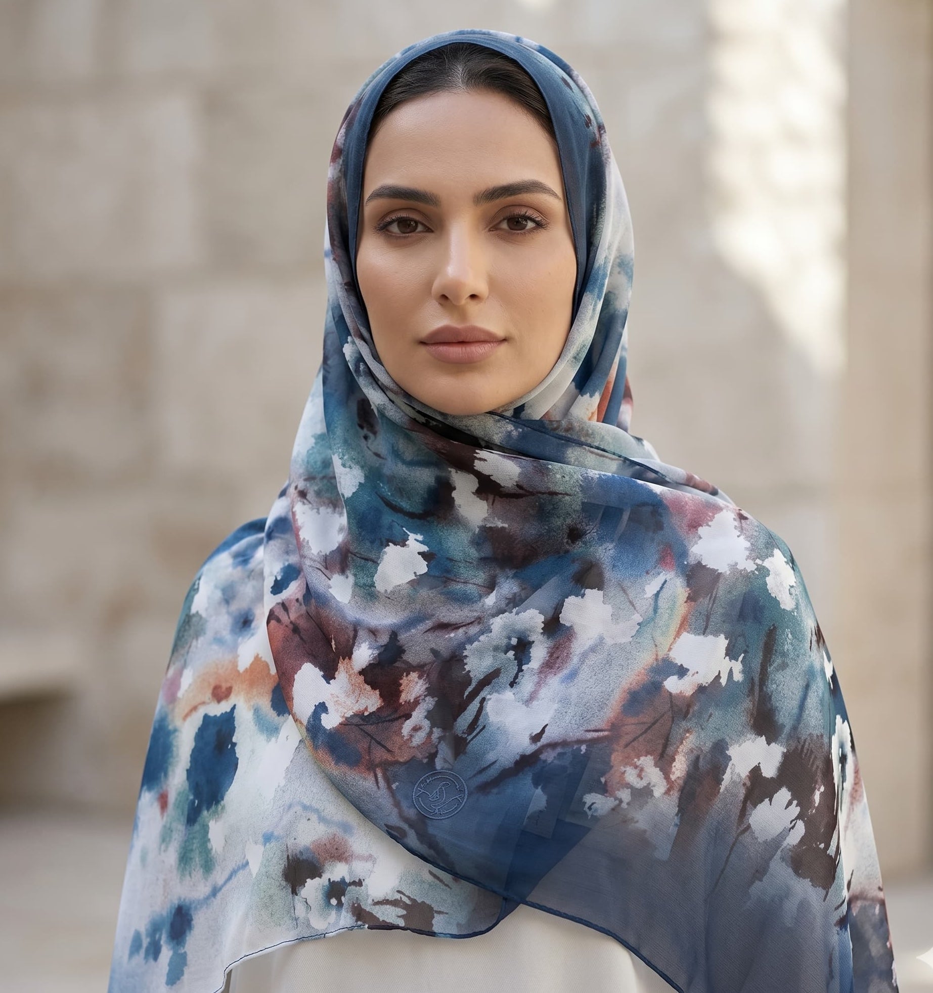 Ivory Watercolour Floral Chiffon Scarf – Hijab Canada