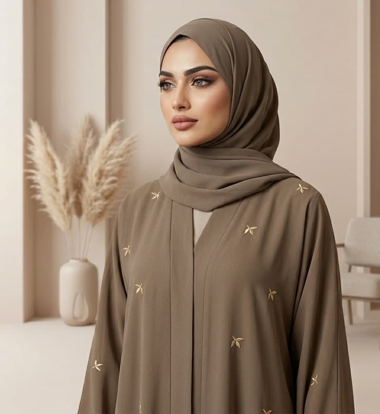 Scattered Star Motif Embroidered Front Open Abaya – 2-Piece Casual Modest Fashion Canada