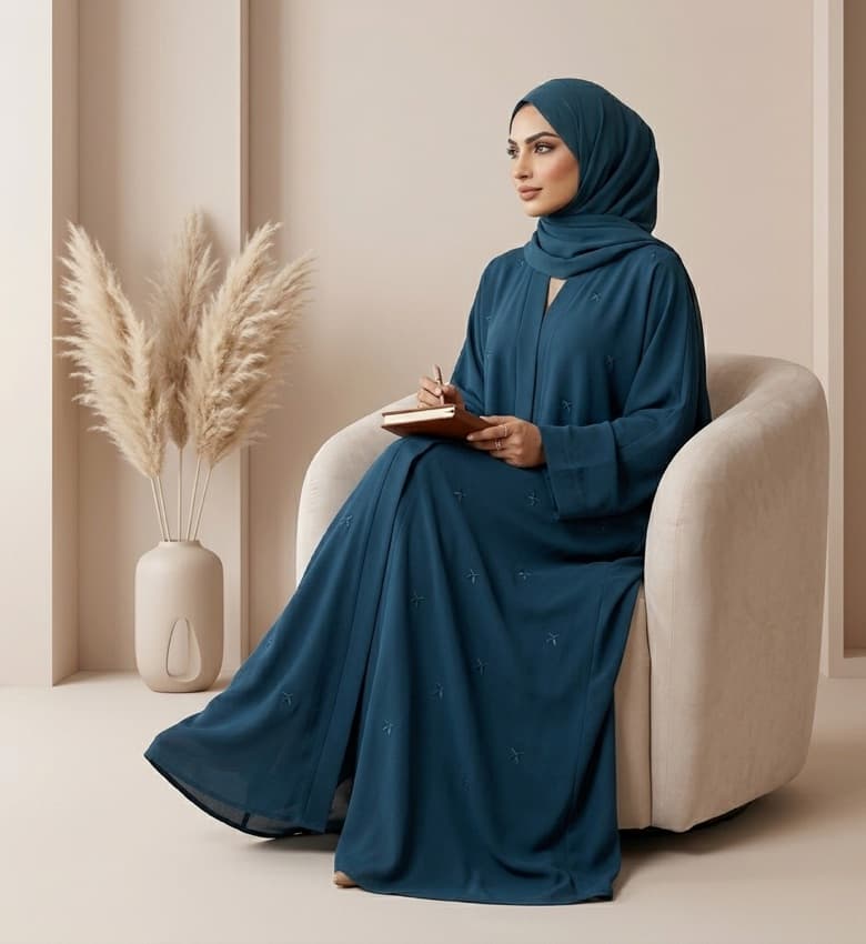 Scattered Star Motif Embroidered Front Open Abaya – 2-Piece Casual Modest Fashion Canada
