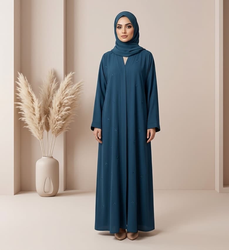 Scattered Star Motif Embroidered Front Open Abaya – 2-Piece Casual Modest Fashion Canada