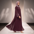 Chiffon Floral Cuff Abaya Gown – 3 Piece Set