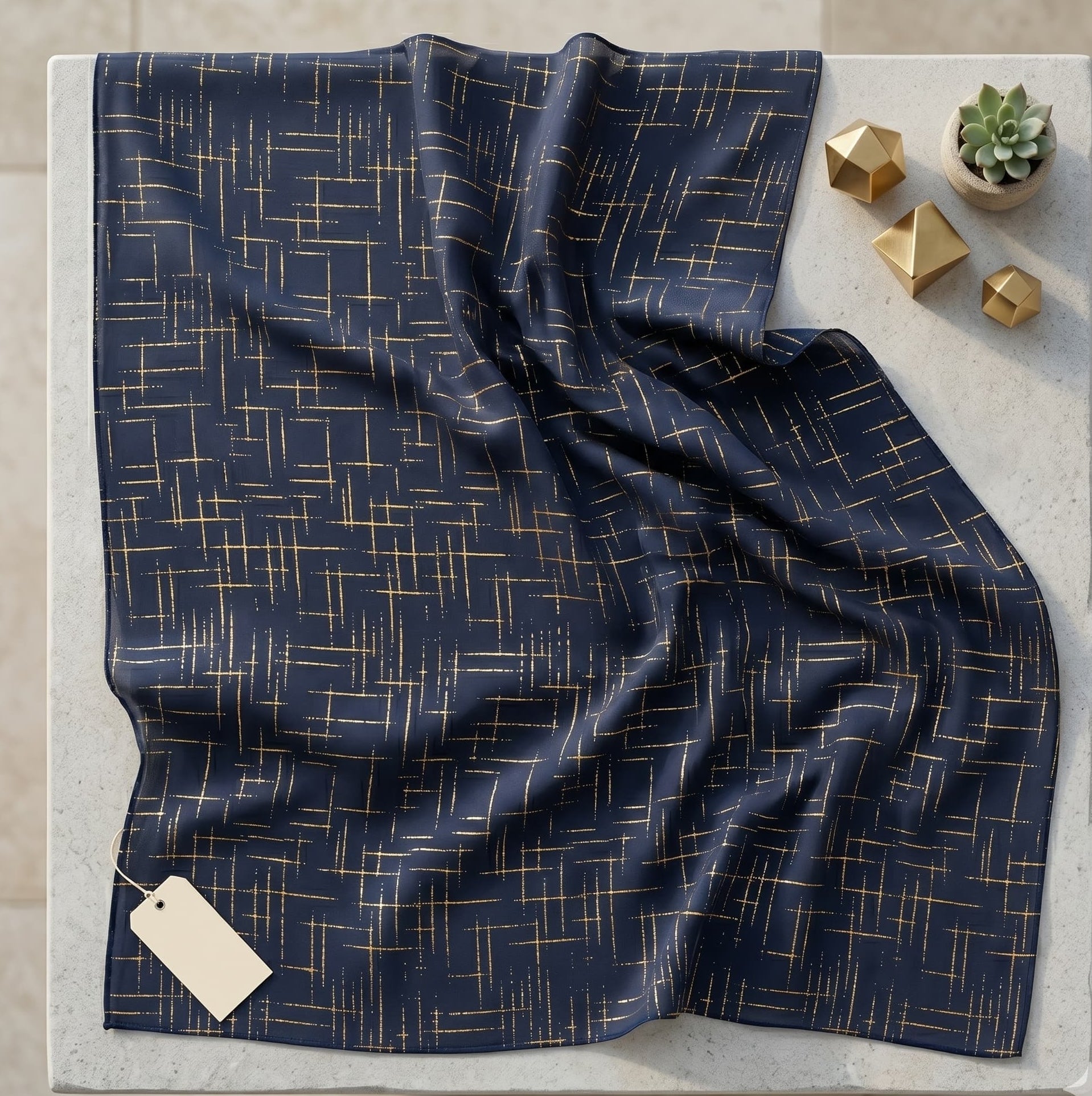 Navy Gold Crosshatch Print Chiffon Scarf – Hijab Canada