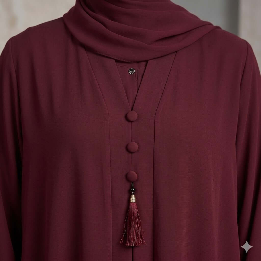 3PC Button-Hook Front Open Chiffon Abaya – Gown, Inner & Scarf