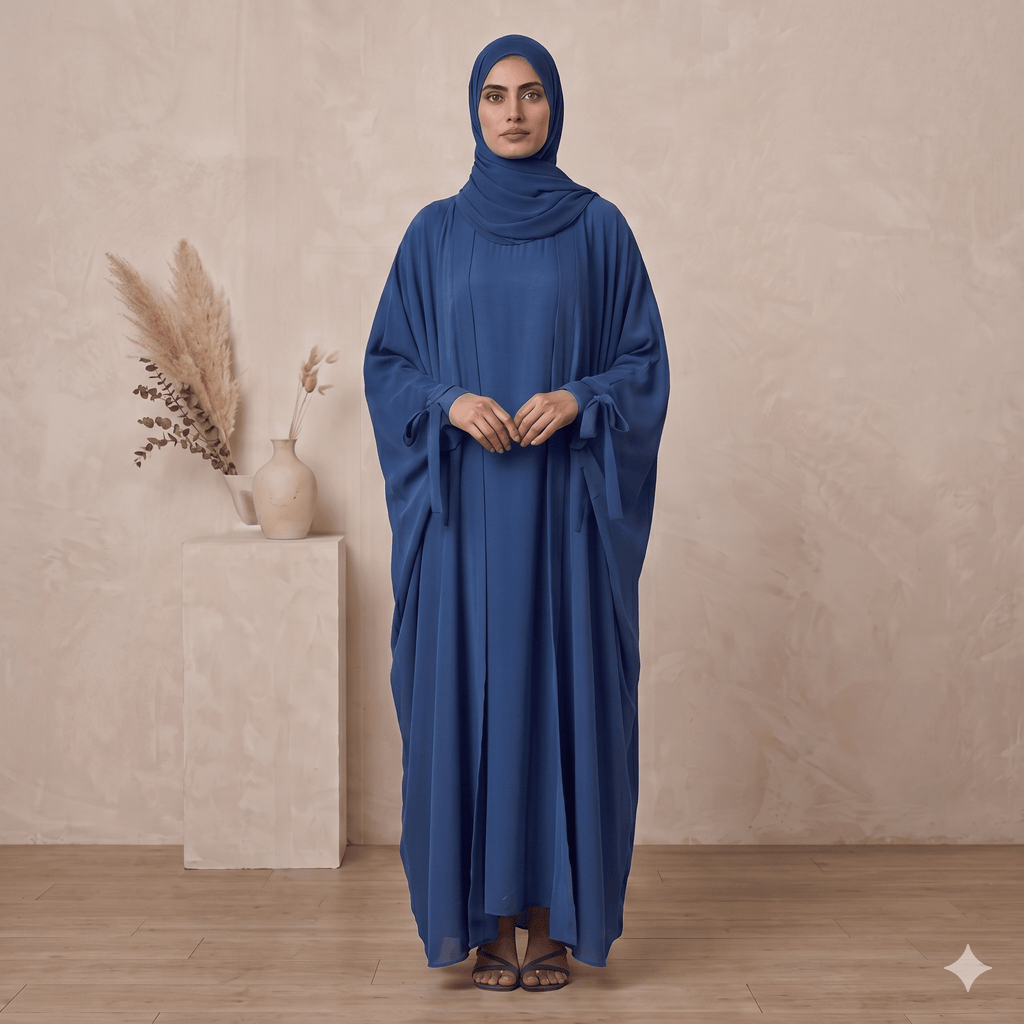 Ribbon Tie Cuff Open-Front Abaya – 4 Piece Complete Set | Modest Fashion Canada