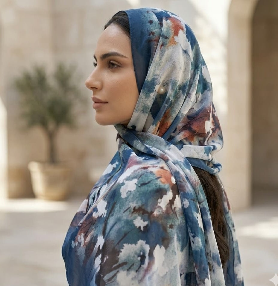 Ivory Watercolour Floral Chiffon Scarf – Hijab Canada