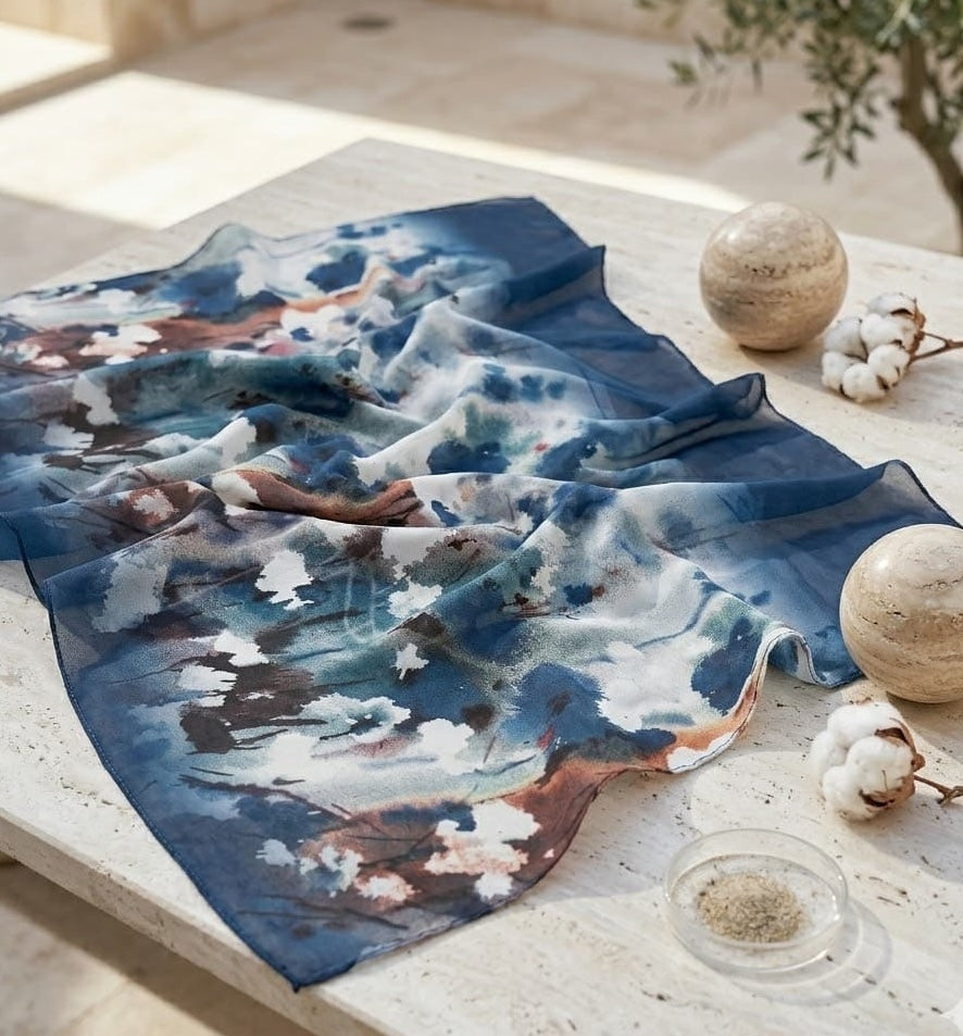Ivory Watercolour Floral Chiffon Scarf – Hijab Canada