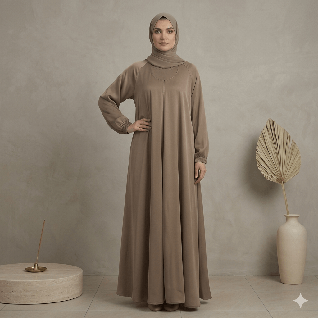 Wide Flare Grip Sleeve Abaya with Scarf – 2 Piece Set | Canada