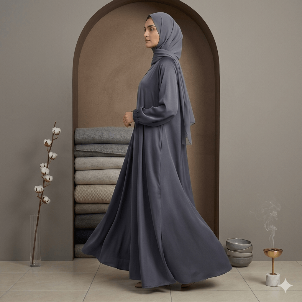 Wide Flare Grip Sleeve Abaya with Scarf – 2 Piece Set | Canada