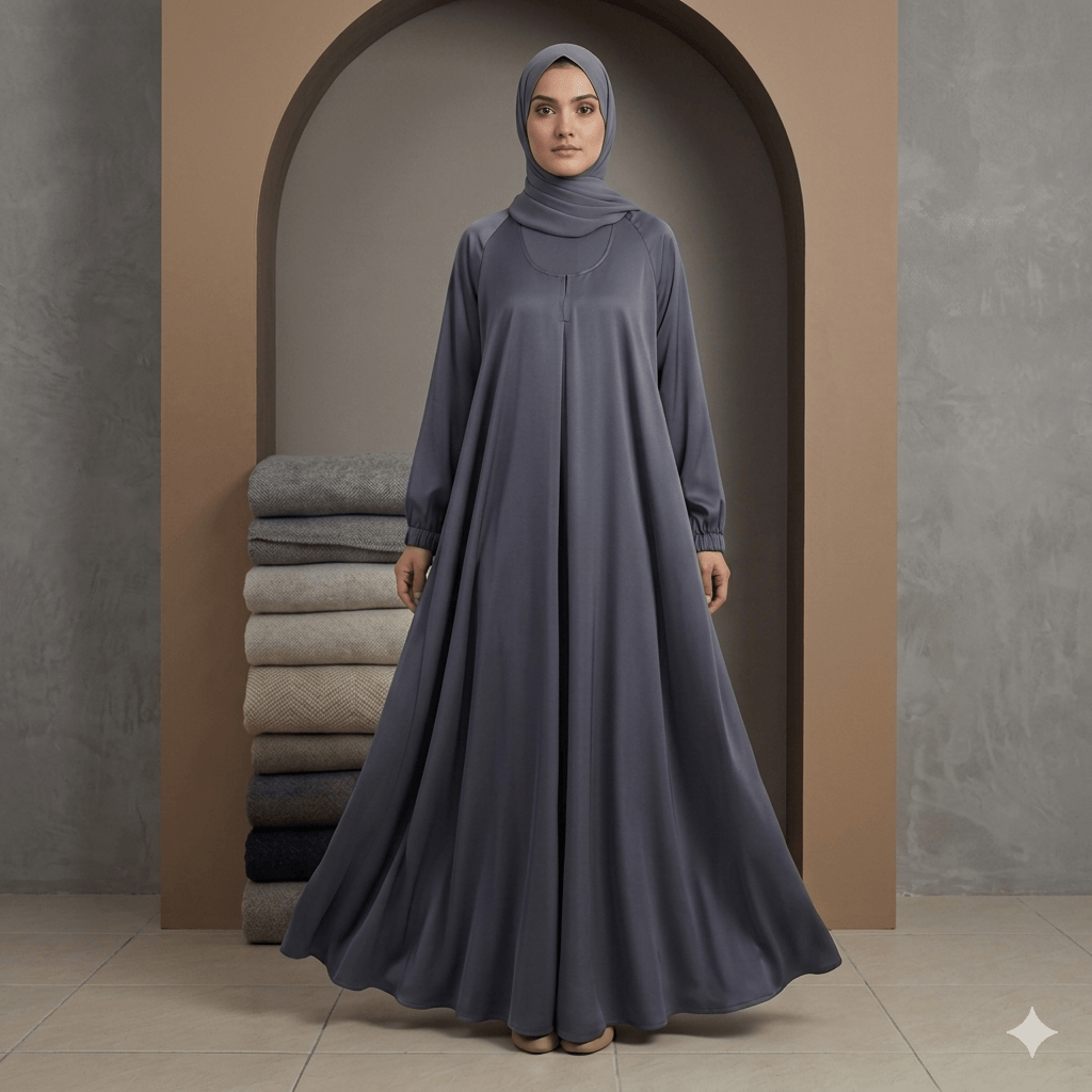 Wide Flare Grip Sleeve Abaya with Scarf – 2 Piece Set | Canada