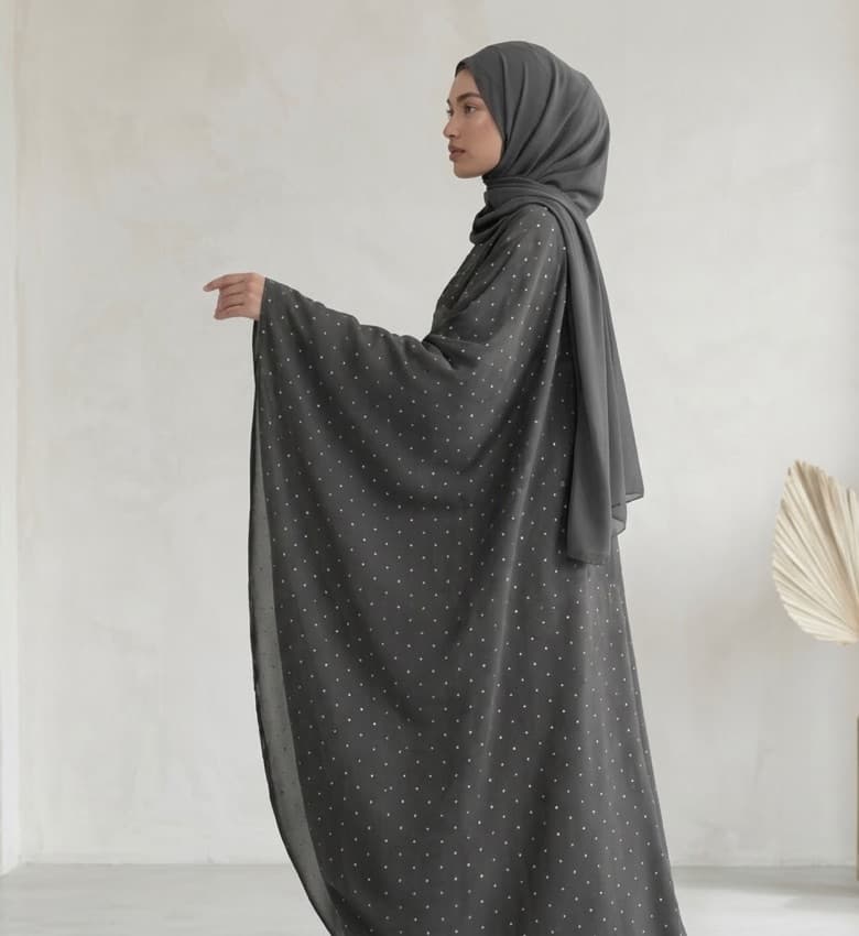 Gold Dot Print Batwing Kaftan – 2-Piece Luxury Modest Fashion Canada