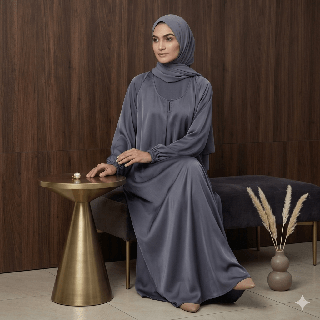 Wide Flare Grip Sleeve Abaya with Scarf – 2 Piece Set | Canada