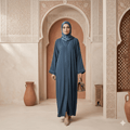 Stitch Detail Open-Front Abaya with Scarf – 2 Piece Set