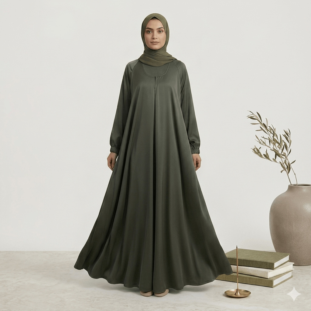 Wide Flare Grip Sleeve Abaya with Scarf – 2 Piece Set | Canada