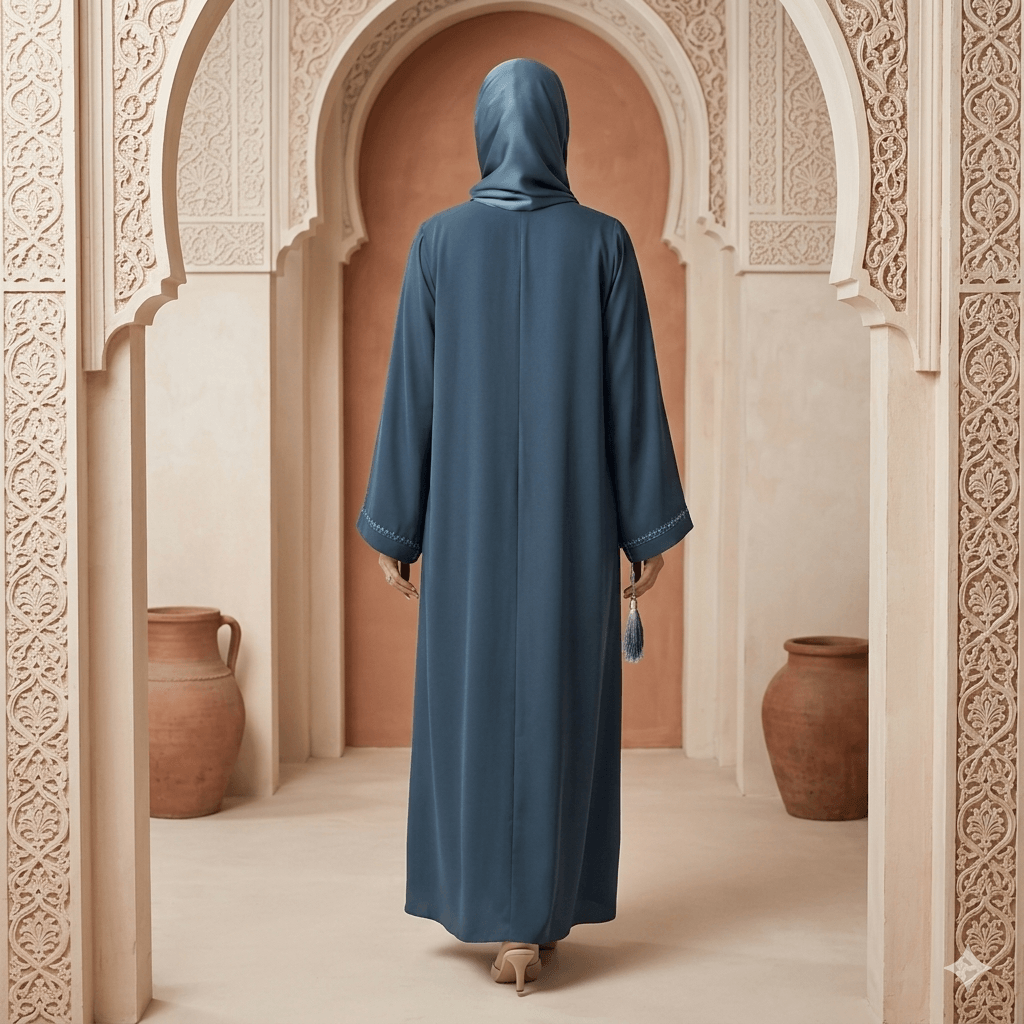 Stitch Detail Open-Front Abaya with Scarf – 2 Piece Set