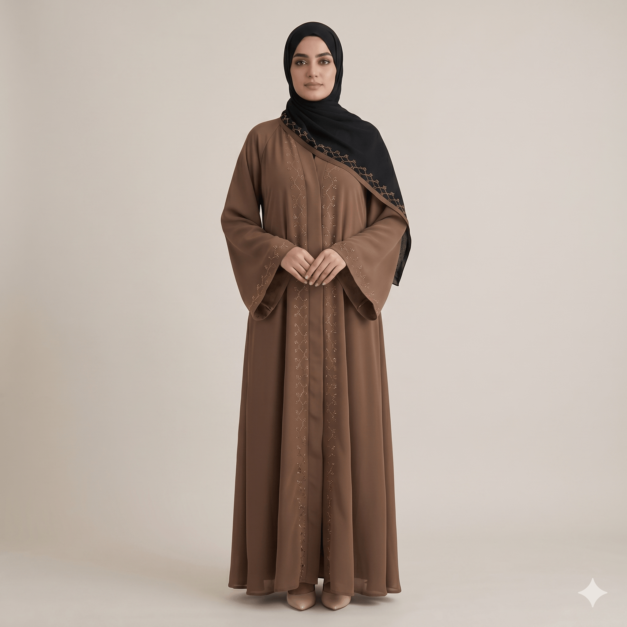 2PC Front Open Stone Work Abaya with Bell Sleeves – Nida Fabric
