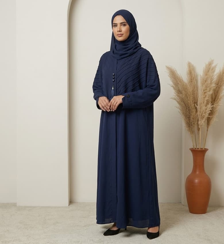 Pintuck & Stone Front Open Abaya – 2-Piece Luxury Party Wear Modest Fashion Canada