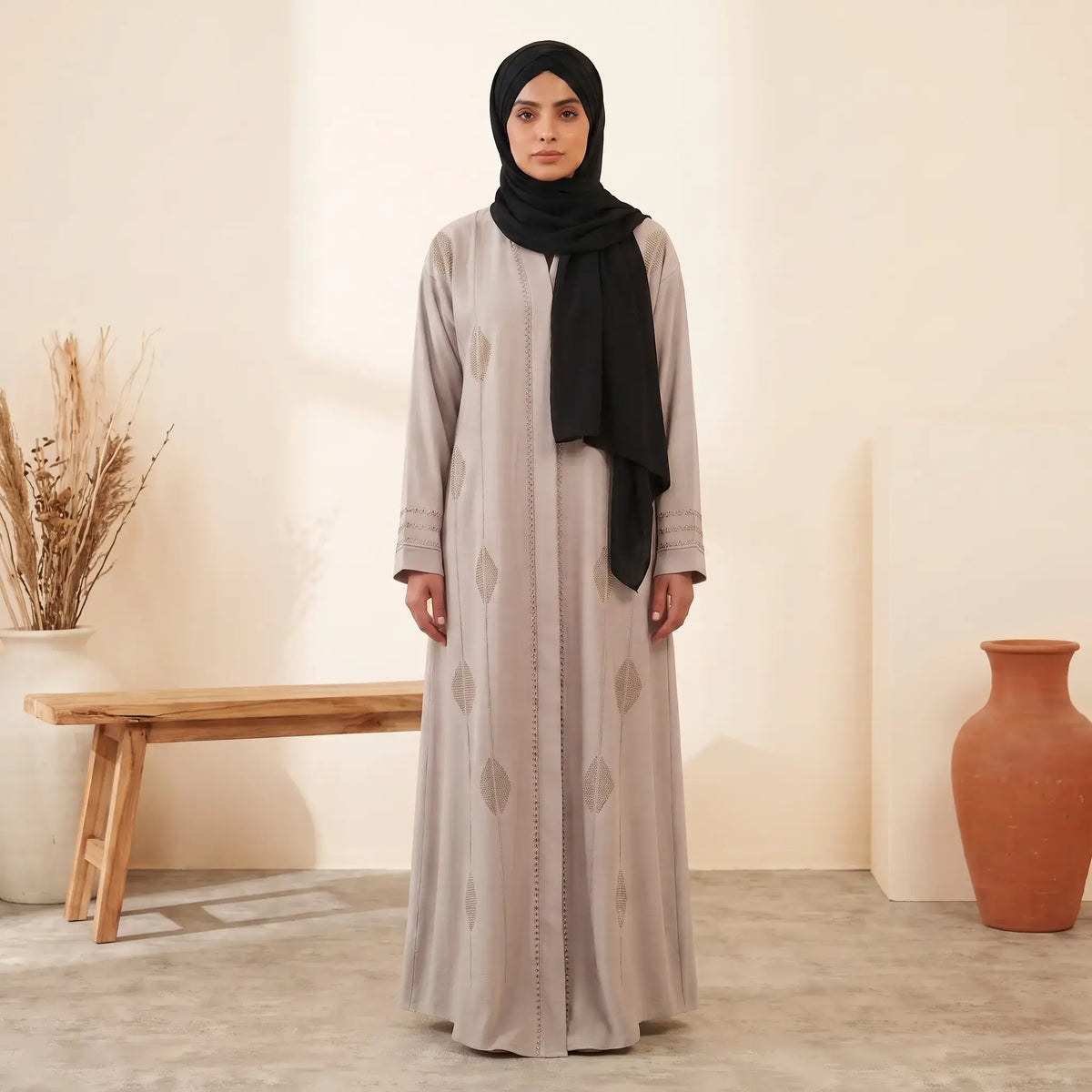Diamond Bead & Zigzag Pleat Front Open Abaya – additional colour view