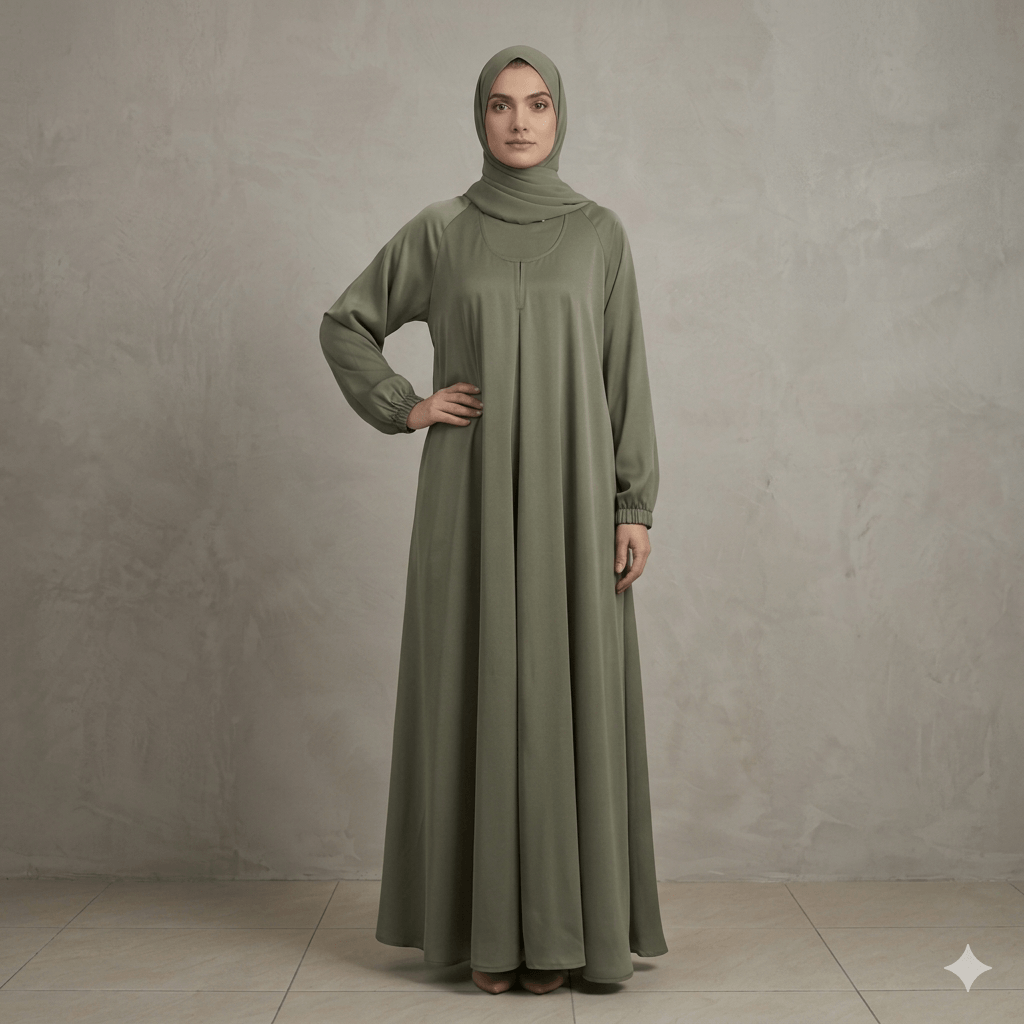 Wide Flare Grip Sleeve Abaya with Scarf – 2 Piece Set | Canada