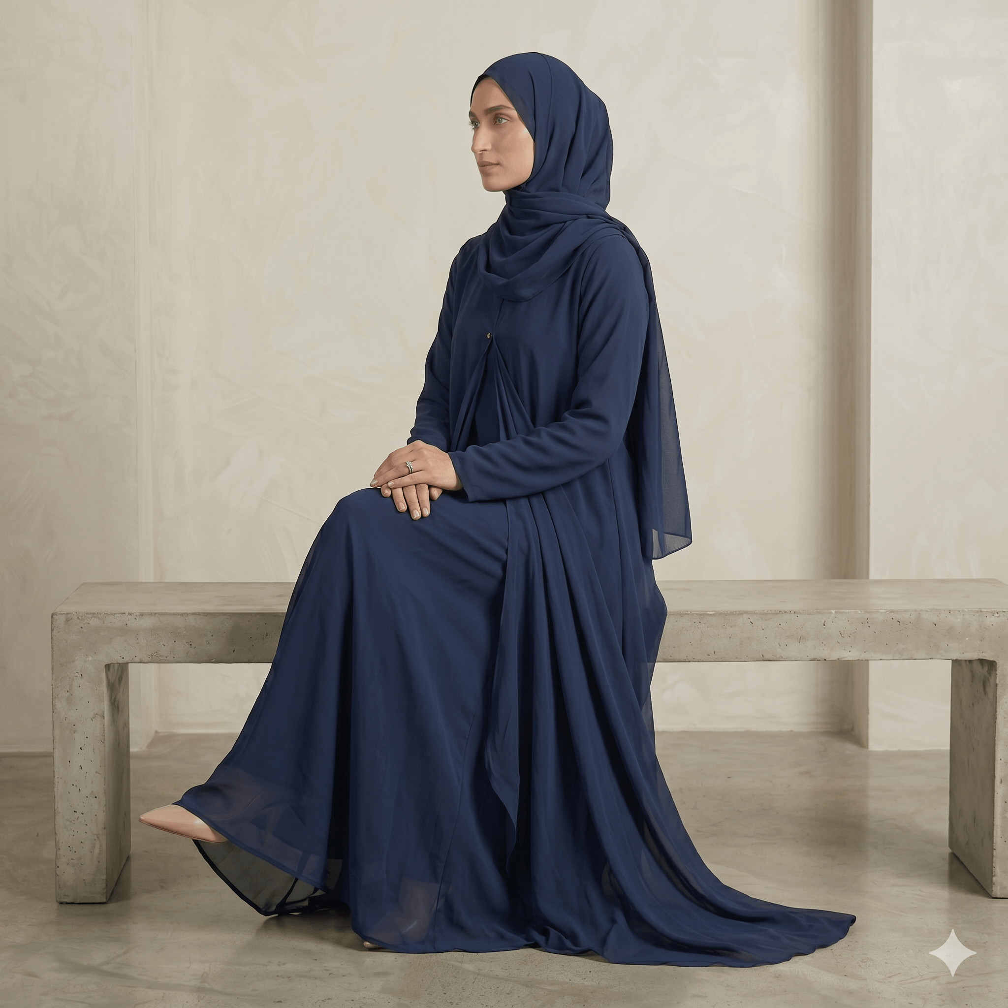 Waterfall Shrug-Style Georgette Abaya with Scarf – 2 Piece Set | Canada