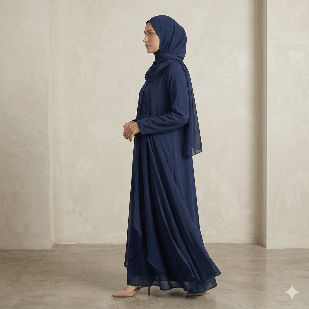 Waterfall Shrug-Style Georgette Abaya with Scarf – 2 Piece Set | Canada