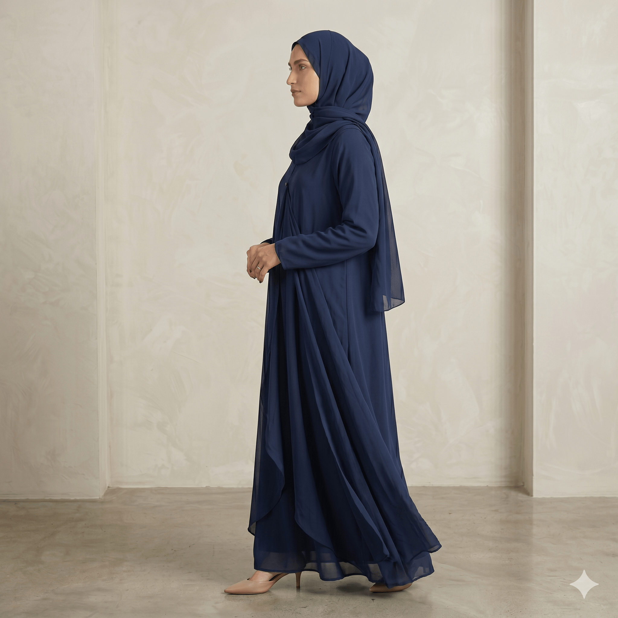 Waterfall Shrug-Style Georgette Abaya with Scarf – 2 Piece Set | Canada