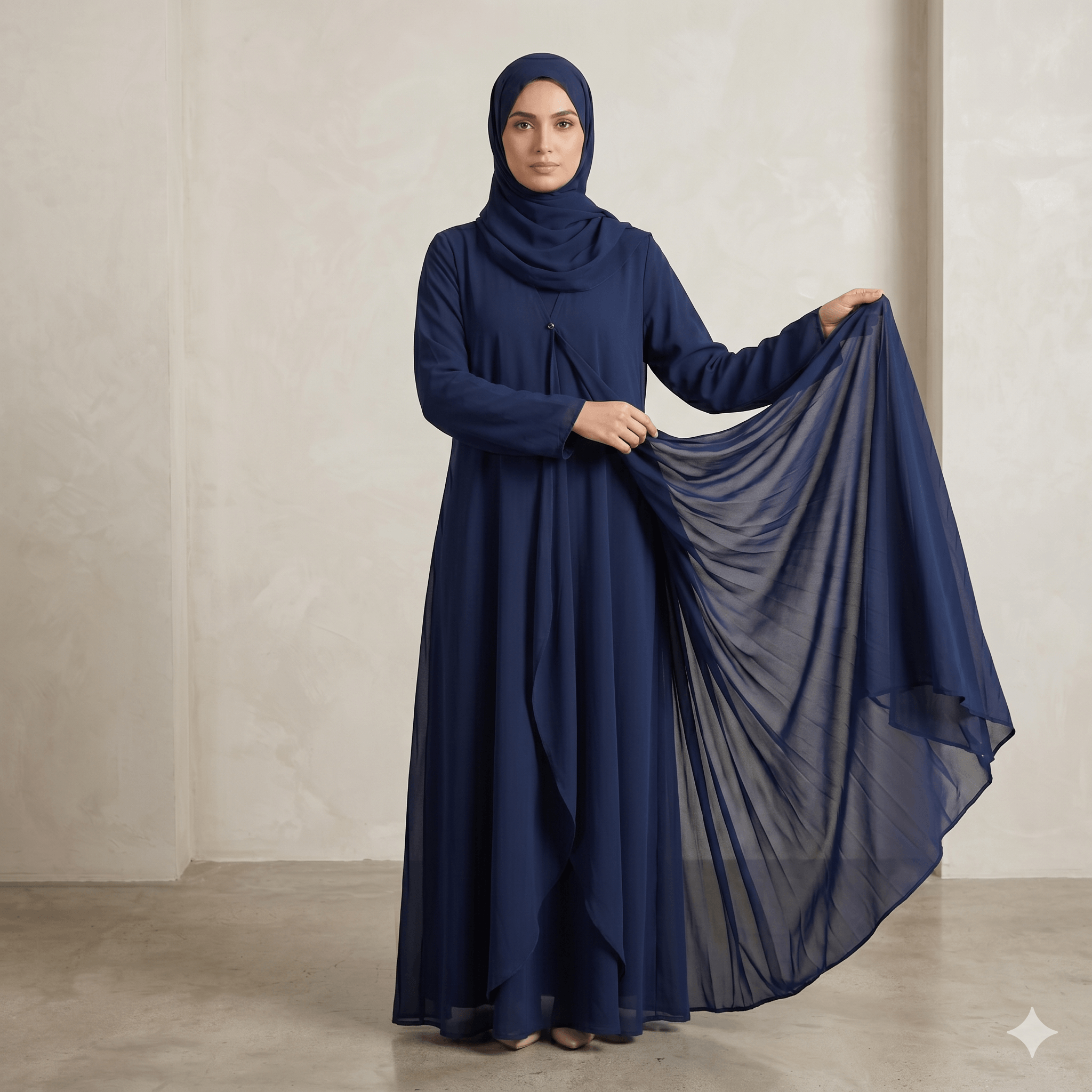 Waterfall Shrug-Style Georgette Abaya with Scarf – 2 Piece Set | Canada