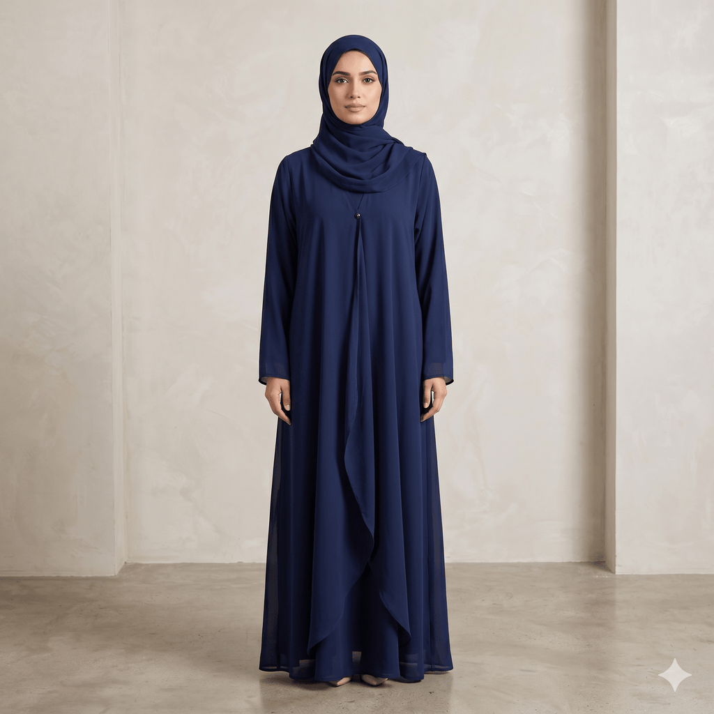 Waterfall Shrug-Style Georgette Abaya with Scarf – 2 Piece Set | Canada
