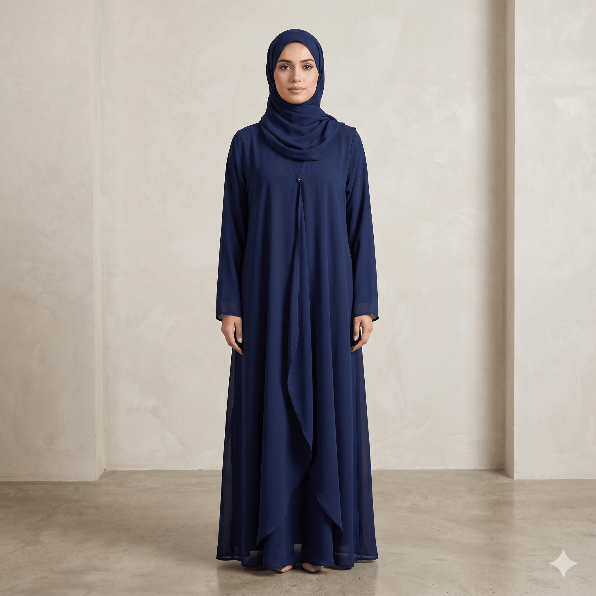 Waterfall Shrug-Style Georgette Abaya with Scarf – 2 Piece Set | Canada