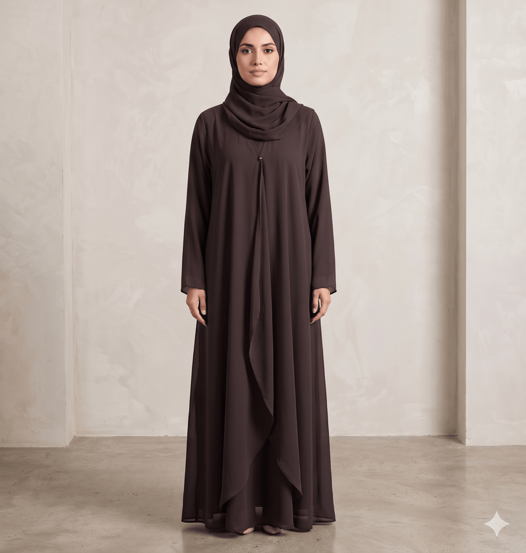 Waterfall Shrug-Style Georgette Abaya with Scarf – 2 Piece Set | Canada