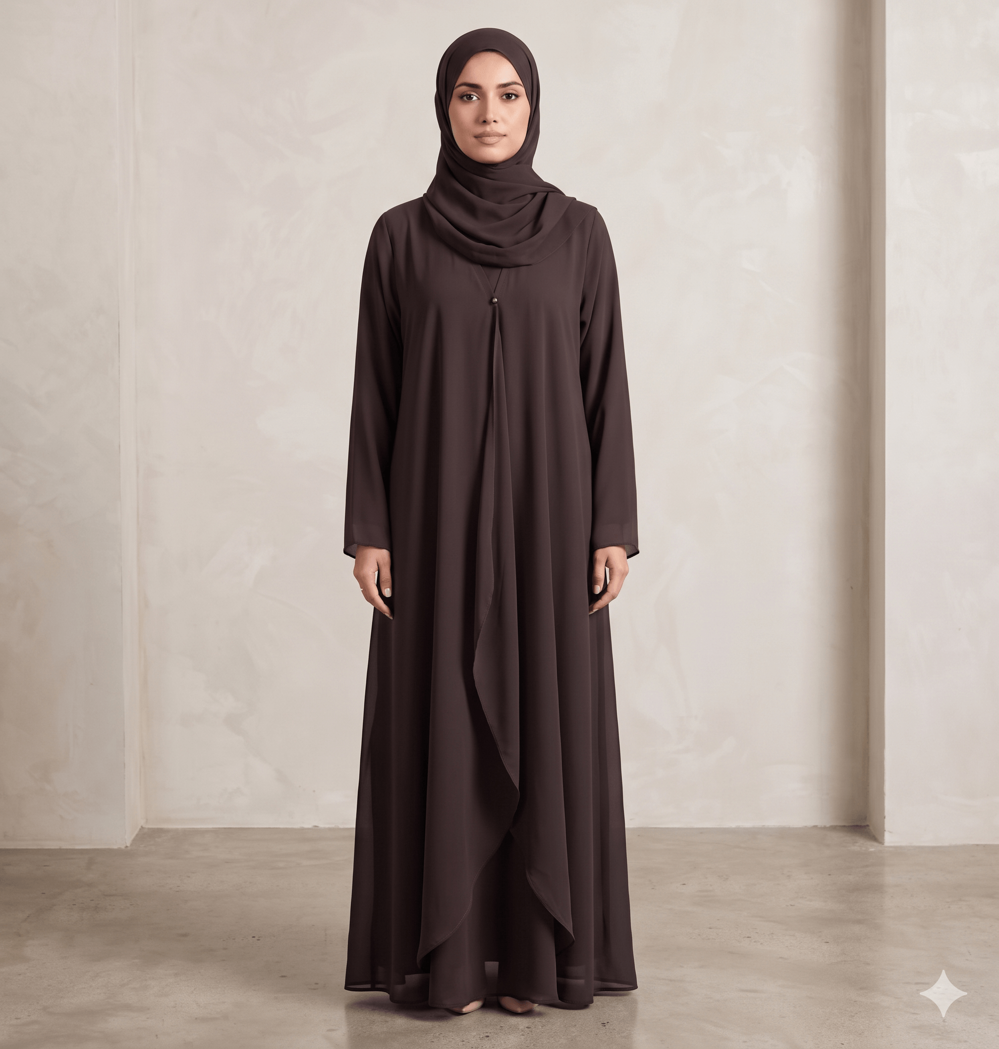 Waterfall Shrug-Style Georgette Abaya with Scarf – 2 Piece Set | Canada